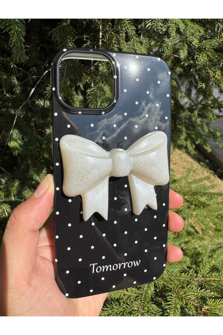 iPhone 12/12 Pro Uyumlu Kılıf Simli Parlak Fiyonk Desenli Silikon Kamera Çevresi Koruyucu Kapak