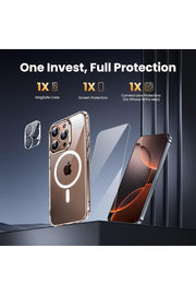 iPhone 15 Pro Max Uyumlu Kılıf Kamera Koruma Camı Ekran Koruyucu Şeffaf Magsafe Temperli Cam Koruma