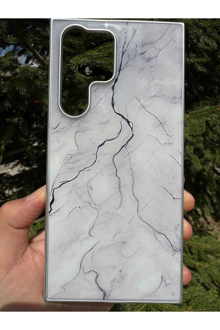 Samsung Galaxy S23 Ultra Uyumlu Kılıf Parlak Mermer Desenli Kamera Kenar Koruyuculu Arka Kapak