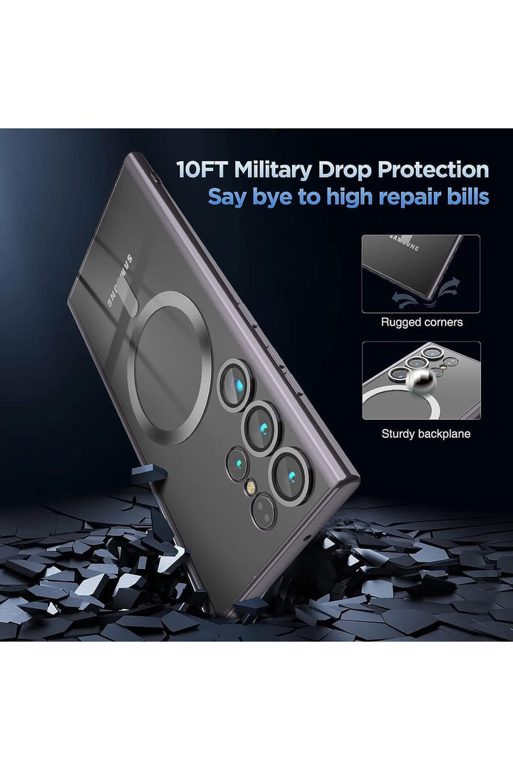 Samsung Galaxy S24 Ultra Uyumlu Kılıf 3D Kamera Lens Korumalı Magsafe Kenarı Renkli Şeffaf Kapak