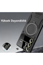 Load image into Gallery viewer, Xiaomi 14T Pro Uyumlu Kılıf Magsafe Standlı Kamera Lens Korumalı Dayanıklı Renkli Tank Kapak

