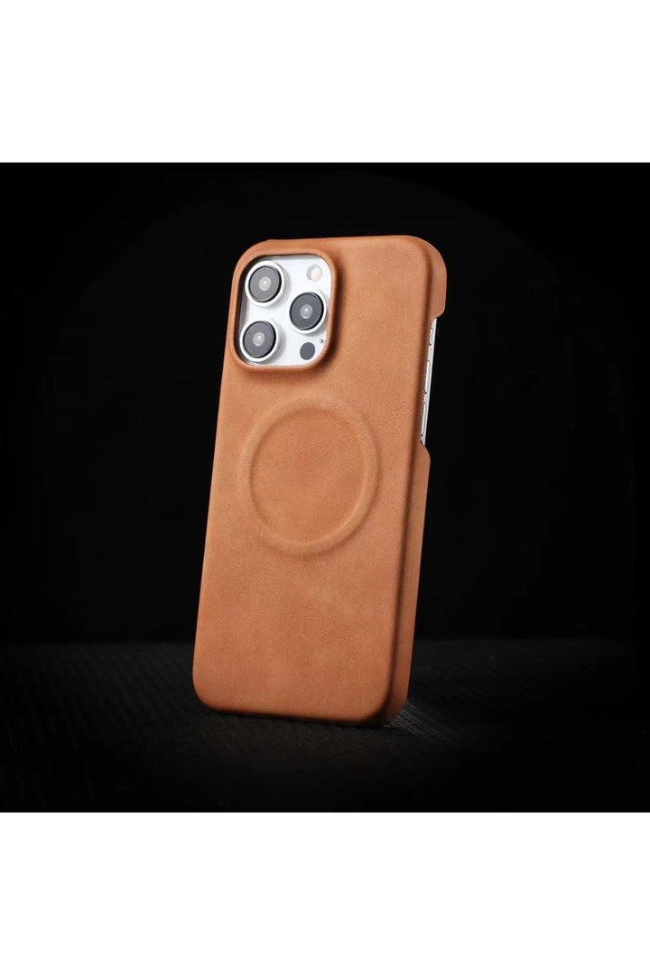iPhone 14 Plus/15 Plus Uyumlu Deri Magsafe Kılıf Yüksek Kalteli Kablosuz Şarj Destekli Manyetk Kapak
