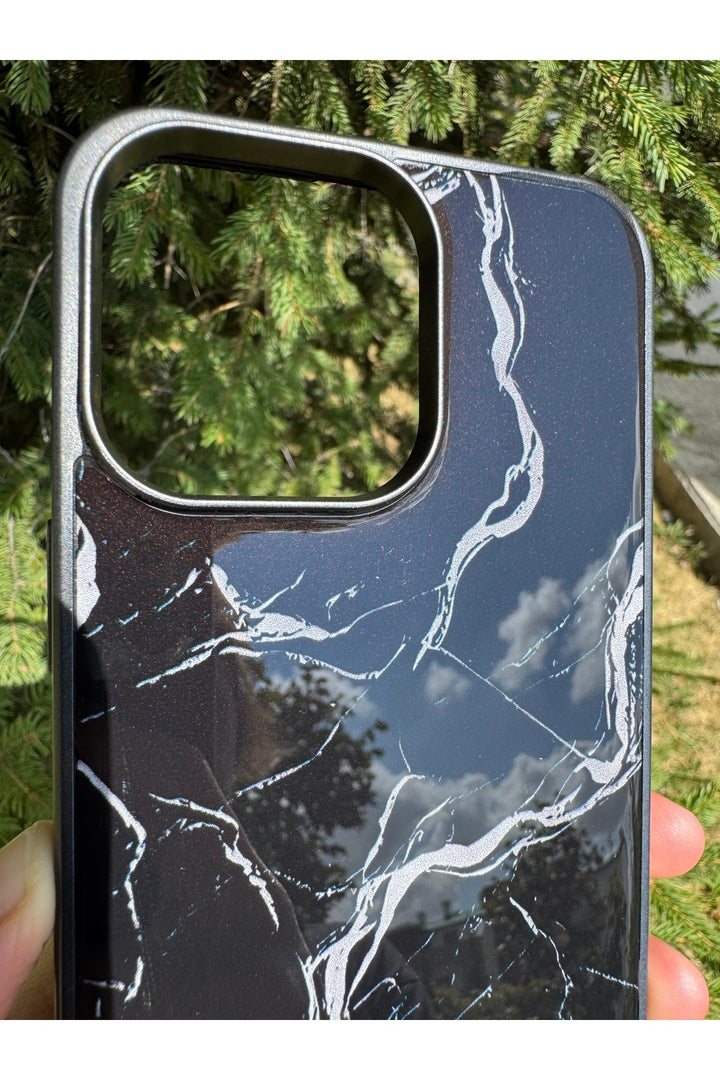 iPhone 14 Pro Max Uyumlu Kılıf Parlak Mermer Desenli Kamera Kenar Koruyuculu Arka Kapak