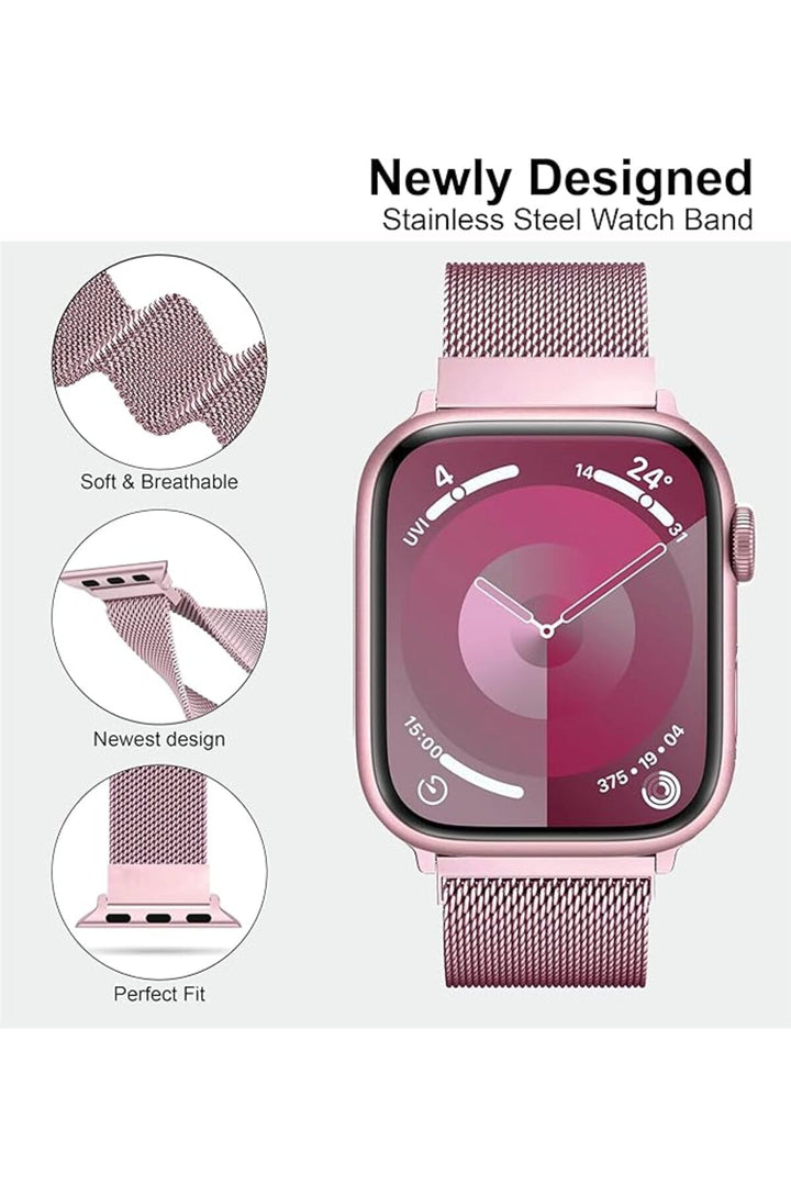 Apple Watch 9 8 7 6 5 4 3 2 Se 42mm/44mm/45mm/49mm Uyumlu Kordon Mıknatıslı Ayarlanabilir Metal