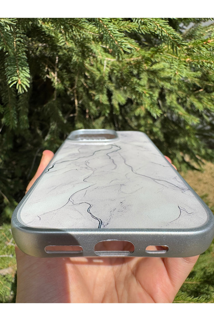 iPhone 16 Pro Uyumlu Kılıf Parlak Mermer Desenli Kamera Kenar Koruyuculu Arka Kapak