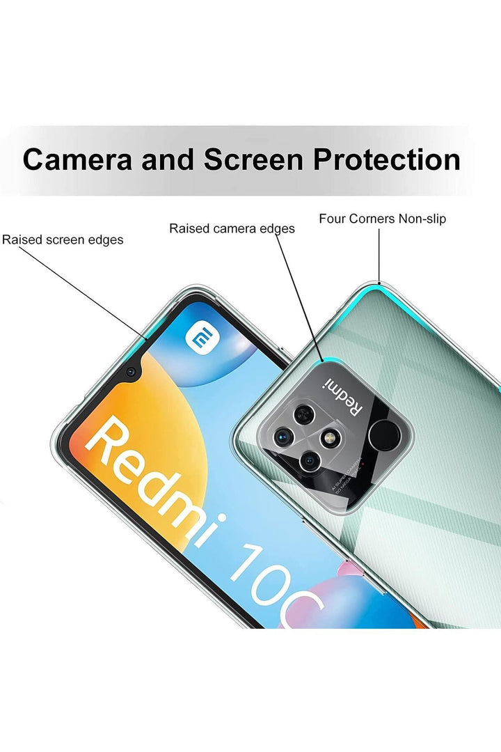 Xiaomi Redmi 10C/PocoC40 Uyumlu Kılıf 3D Kamera Korumalı Darbe Önleyici Şeffaf Esnek Silikon Kapak