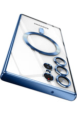 Load image into Gallery viewer, Samsung Galaxy S23 Ultra Uyumlu Kılıf 3D Kamera Lens Korumalı Magsafe Kenarı Renkli Şeffaf Kapak
