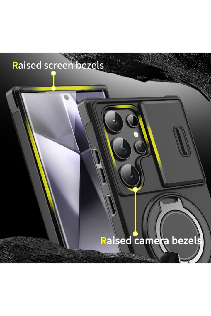 Galaxy S24/s25 Uyumlu Kılıf Kamera Korumalı Sürgülü 360 Dönebilen Magsafe Stand Tank Kapak