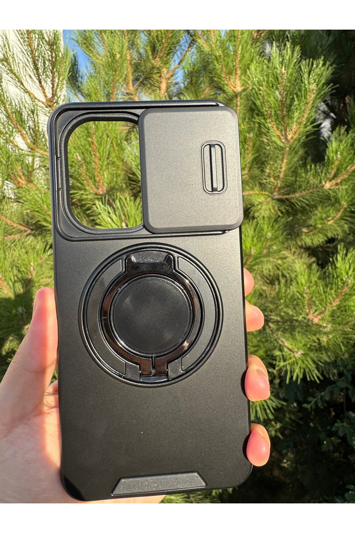 Poco X7 Pro Uyumlu Kılıf Kamera Korumalı Sürgülü 360 Dönebilen Magsafe Metal Standlı Tank Kapak