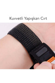 Apple Watch 44mm/45mm/46mm/49mm Uyumlu Kordon Bakla Bölmeli Dizayn Hasır Cırt Dokuma Kumaş Kordon