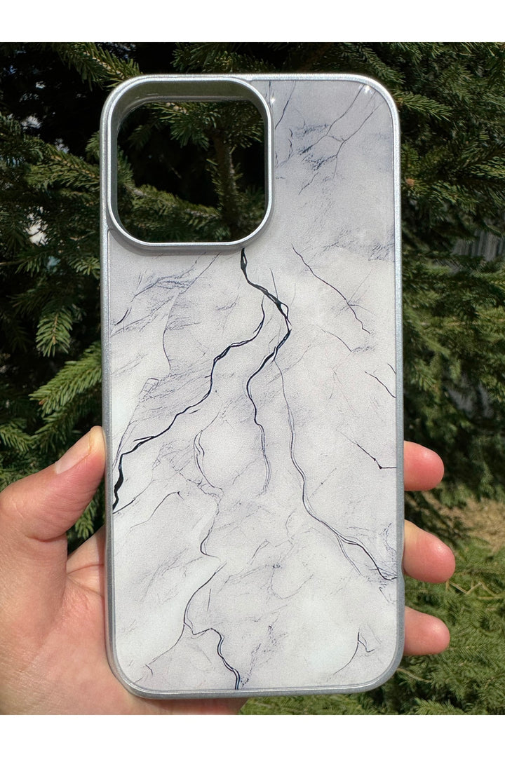 iPhone 16 Pro Max Uyumlu Kılıf Parlak Mermer Desenli Kamera Kenar Koruyuculu Arka Kapak