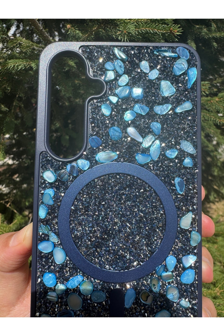 Samsung Galaxy A36 Uyumlu Taşlı Magsafe Kılıf Parlak Taşlı Simli Koruyucu Kablosuz Şarj Silikn Kapak