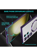 Load image into Gallery viewer, Samsung Galaxy S23 Ultra Uyumlu Kılıf 3D Kamera Lens Korumalı Magsafe Kenarı Renkli Şeffaf Kapak
