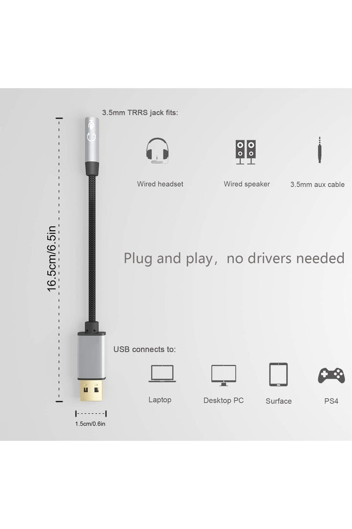 USB To 3.5mm Jack Çevirici Dönüştürücü Kulaklık ve Mikrofon Destekli USB To Aux Dönüştürücü Adaptör