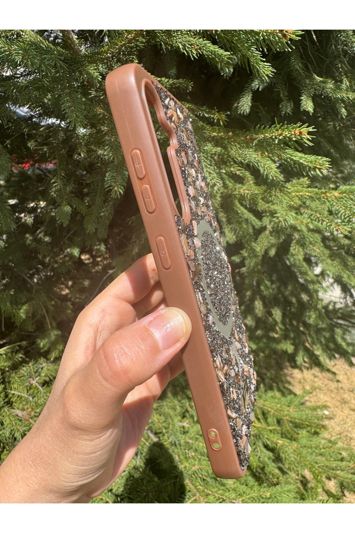 Samsung Galaxy A56 Uyumlu Taşlı Magsafe Kılıf Parlak Taşlı Simli Koruyucu Kablosuz Şarj Silikn Kapak