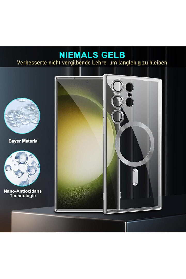 Samsung Galaxy S23 Ultra Uyumlu Kılıf 3D Kamera Lens Korumalı Magsafe Kenarı Renkli Şeffaf Kapak