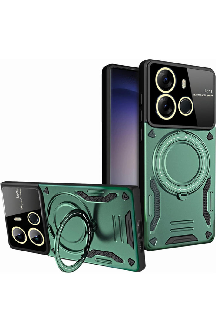 Tecno Spark Go 2023 Uyumlu Kılıf Magsafe Standlı Kamera Lens Korumalı Renkli Dayanıklı Tank Kapak