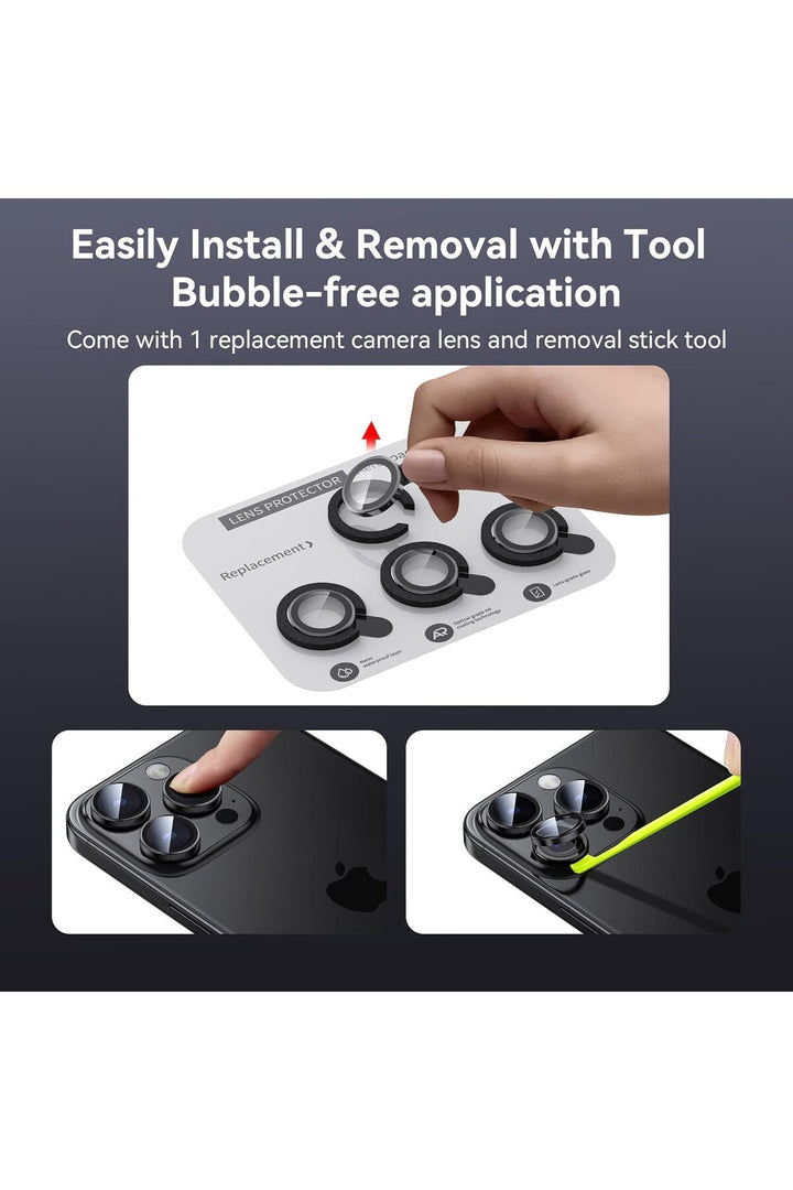 İphone 15 Pro/iphone 15 Pro Max Uyumlu Kamera Lens Koruyucu Dayanıklı Renkli Metal Temperli Cam