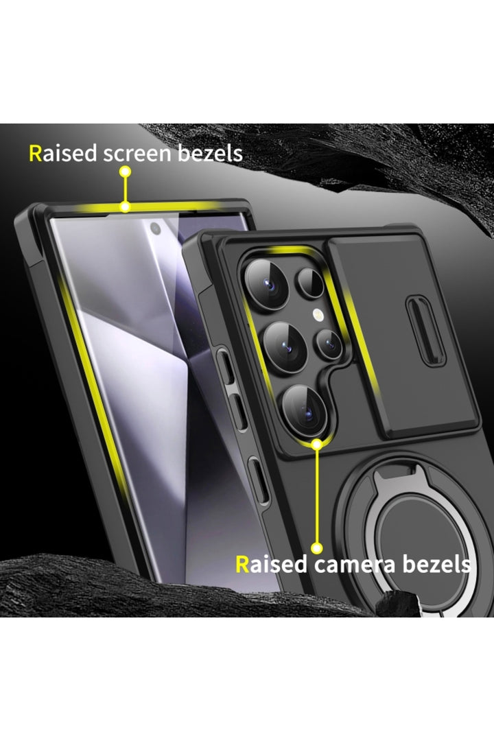 Samsung Galaxy A16 Uyumlu Kılıf Kamera Korumalı Sürgülü 360 Dönebilen Magsafe Stand Tank Kapak