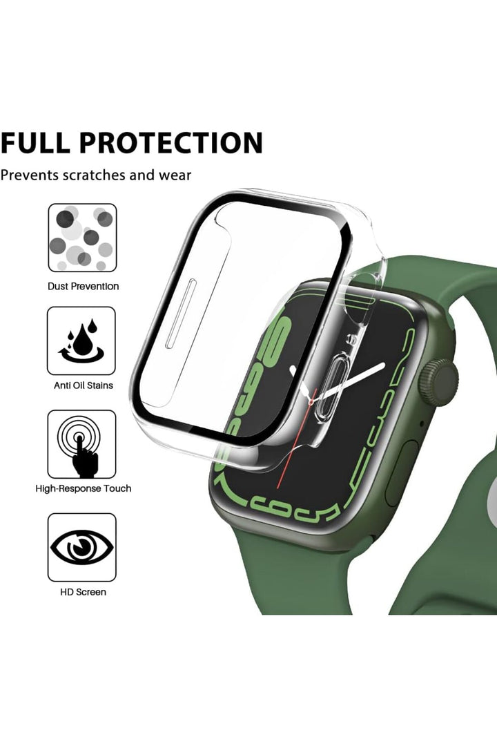 Apple Watch 8 7 45mm Uyumlu Kılıf Ekran ve Kasa Koruyucu Şeffaf Parlak Watch Kasa 360 Koruma
