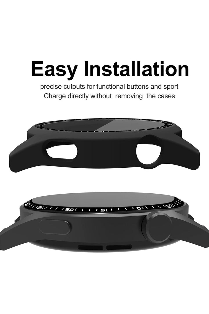 Huawei GT4 46mm Uyumlu Kılıf Siyah Kasa ve Ekran Koruyucu Siyah Kadranlı Ekran ve Kasa Koruma Kapak