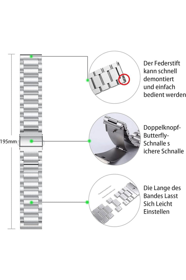Huawei Watch GT2E/GT2/GT2 Pro/GT3/GT3 Pro/GT4 46mm Uyumlu Kordon Ayarlanablir Paslanmaz Parlak Metal