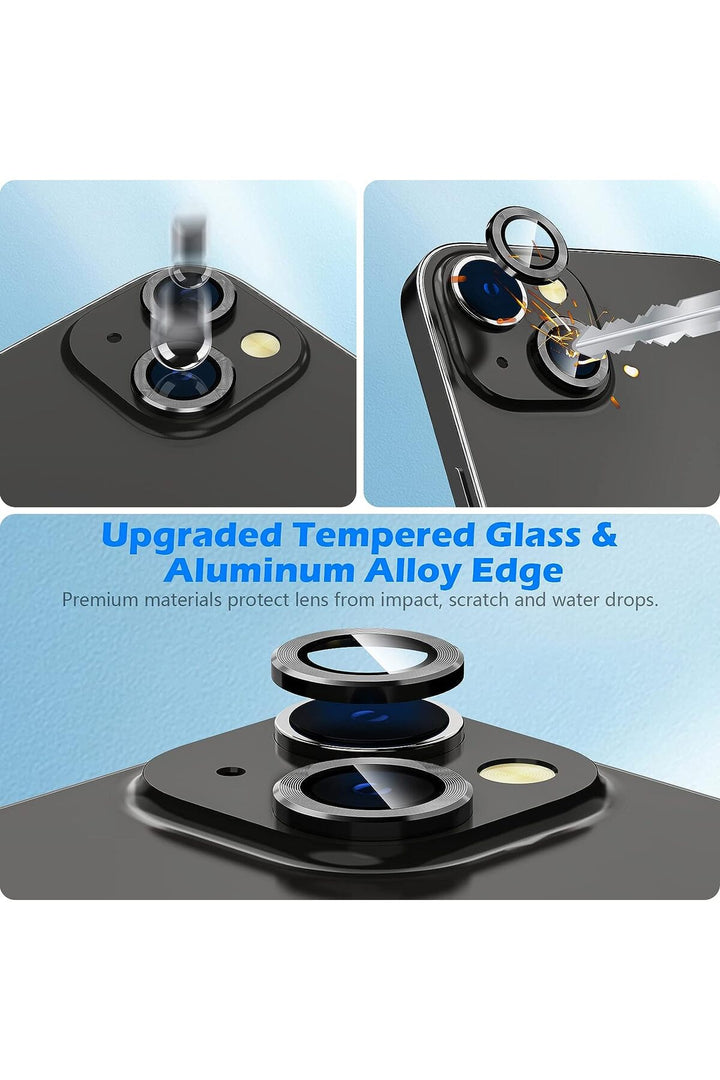 iPhone 15 Uyumlu Kamera Lens Koruyucu Dayanıkl Renkli Metal Temperli Cam Kamera Lens Koruma