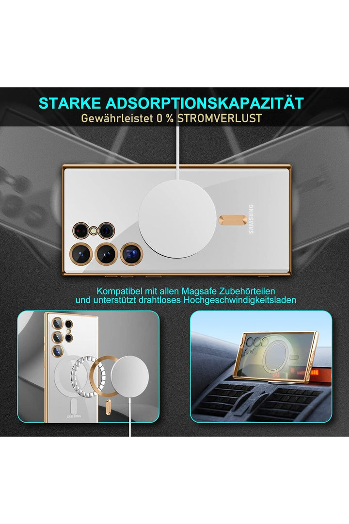 Samsung Galaxy S23 Ultra Uyumlu Kılıf 3D Kamera Lens Korumalı Magsafe Kenarı Renkli Şeffaf Kapak