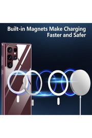 Samsung Galaxy S22 Ultra Uyumlu Kılıf Kamera Çıkıntılı Şeffaf Magsafe Kablosuz Şarj Destekli Kapak