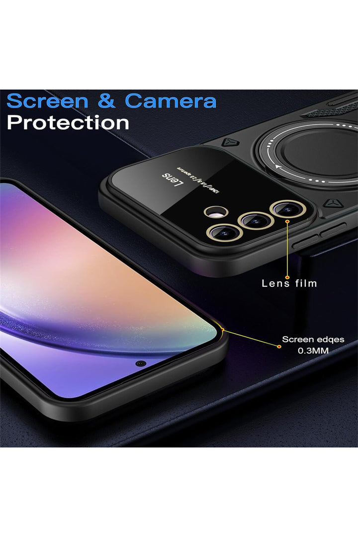 Samsung Galaxy A34 Uyumlu Kılıf Magsafe Standlı Kamera Lens Korumalı Dayanıklı Renkli Tank Kapak