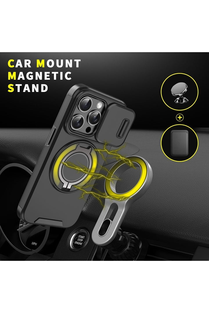 iPhone 14 Pro Uyumlu Kılıf Kamera Korumalı Sürgülü 360 Dönebilen Magsafe Stand Renkli Tank Kapak