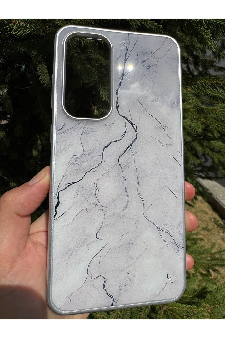 Samsung Galaxy S24 Fe Uyumlu Kılıf Parlak Mermer Desenli Kamera Kenar Koruyuculu Arka Kapak