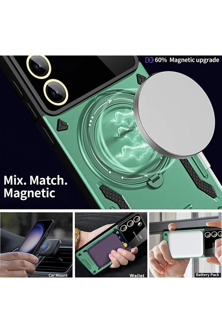 Samsung Galaxy S23 Fe Uyumlu Kılıf Magsafe Standlı Kamera Lens Koruma Dayanıklı Renkli Tank Kapak