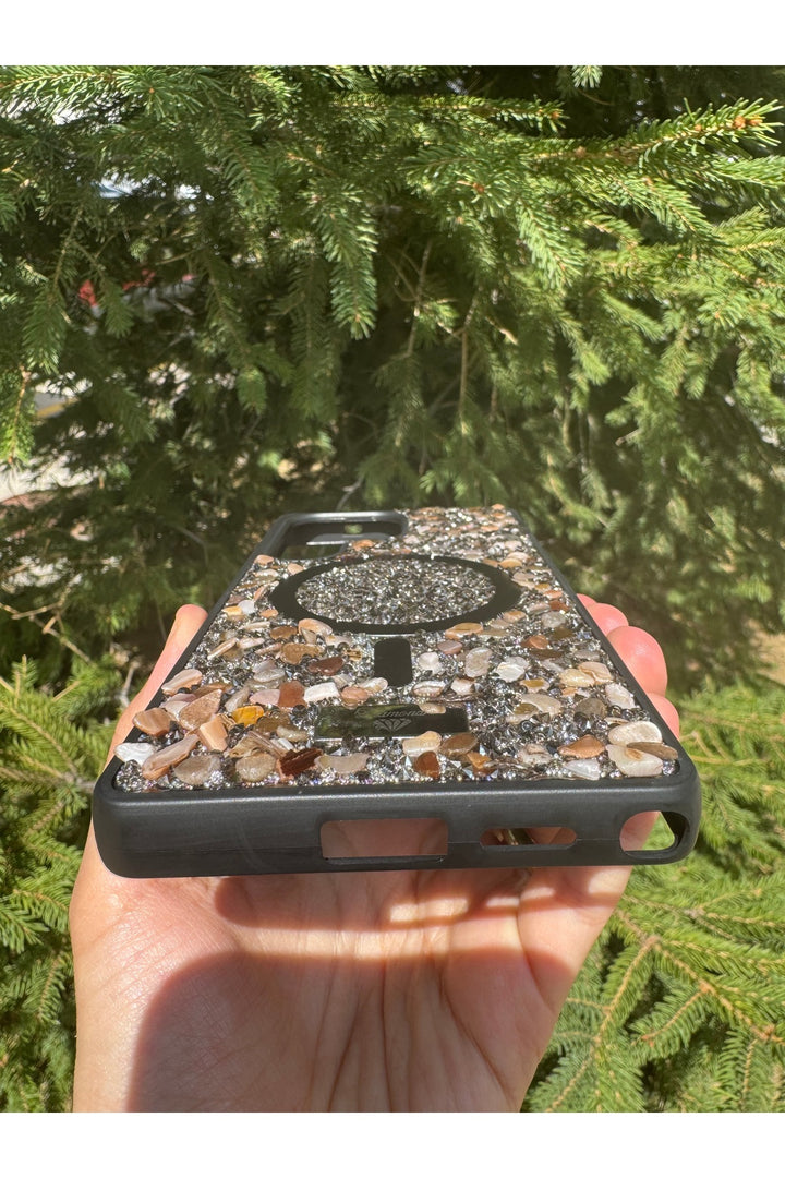 Samsung Galaxy S25 Ultra Uyumlu Taşlı Magsafe Kılıf Parlak Taşlı Smli Koruyucu Kablosuz Şarj Silikon