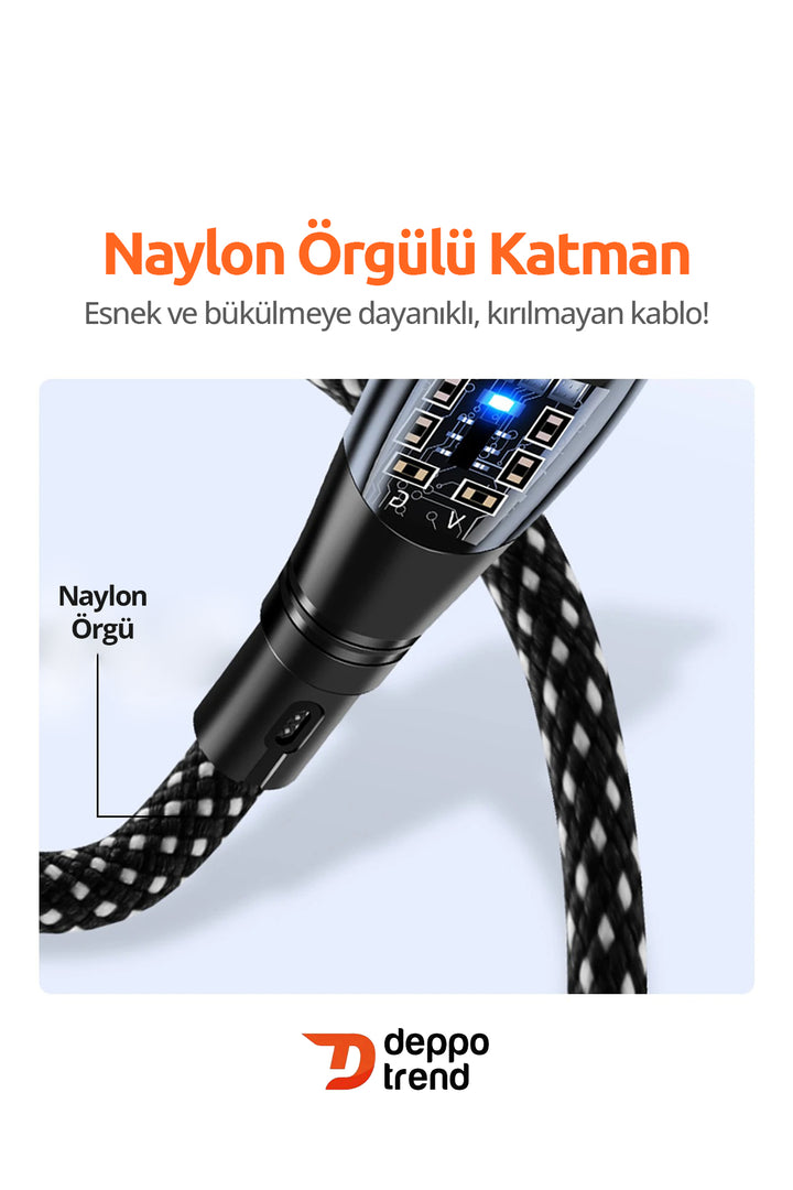 İphone 15 Pro 16 Plus 16 Pro Max 17 Air Uyumlu 60w Turbo Hızlı Şarj Ve Data Kablosu Şeffaf Led Işklı