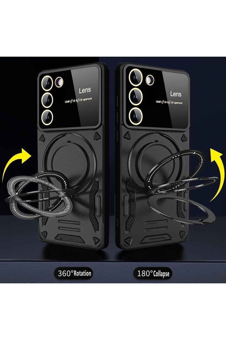 Samsung Galaxy S25 Plus/S24 Plus Uyumlu Kılıf Magsafe Standlı Kamera Lens Korumalı Renkli Tank Kapak