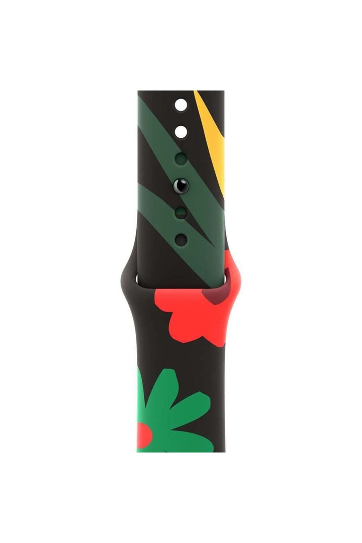Apple Watch 9 8 7 6 5 4 3 2 1 Se 41mm Uyumlu Kordon Silikon Flower Desenli Black Unity Spor Kordon