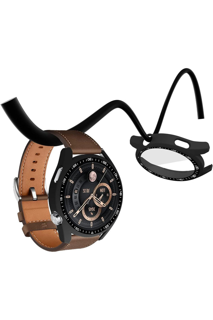 Huawei GT4 46mm Uyumlu Kılıf Siyah Kasa ve Ekran Koruyucu Siyah Kadranlı Ekran ve Kasa Koruma Kapak