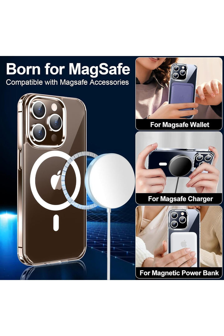 iPhone 15 Pro Uyumlu Kılıf Kamera Koruma Camı Ekran Koruyucu Şeffaf Magsafe Temperli Cam Koruma