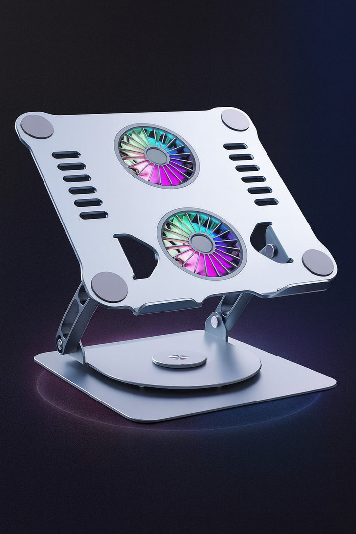Macbook/Laptop/Notebook Soğutucu Fan Stand RGB LED Işıklı Ayarlanabilir/Katlanabilir 360 Dönebilen