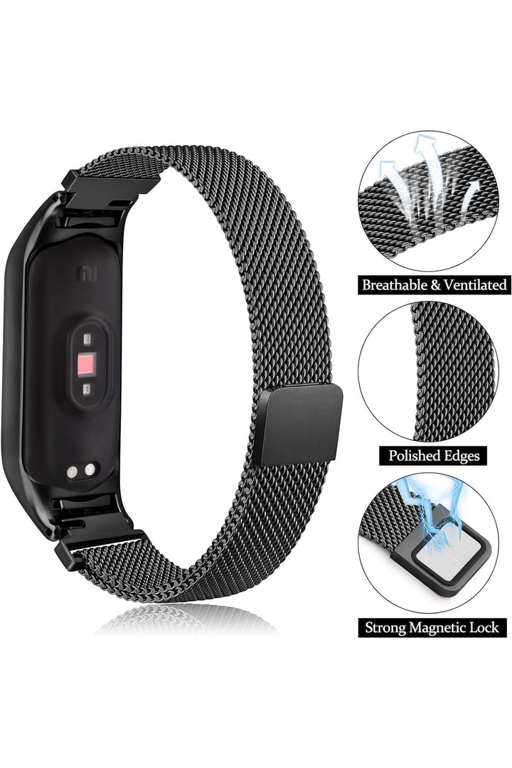 Xiaomi Mi Band 8 Uyumlu Kordon Ayarlanabilir Mıknatıslı Metal Hasır Manyetik Paslanmaz Kordon