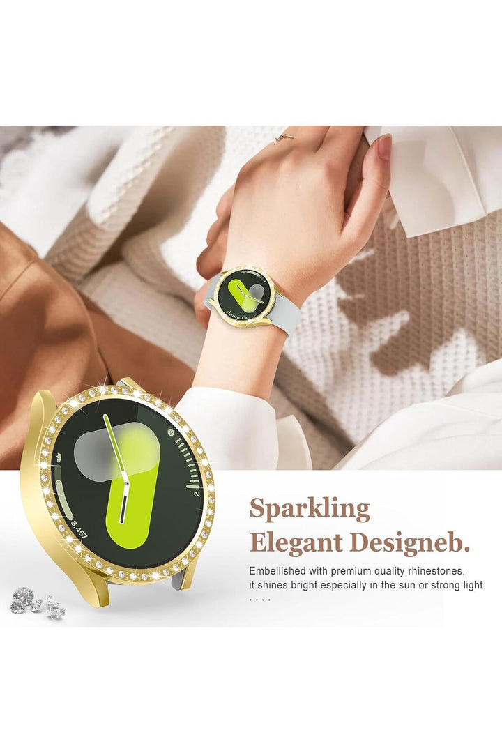 Samsung Galaxy Watch 4/5/6/7 44mm Uyumlu Kılıf Ekran ve Kasa Koruyucu Parlak Taşlı Kasa Koruma Guard