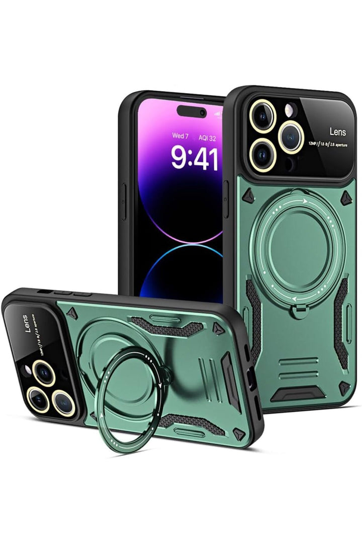 iPhone 15 Pro Uyumlu Kılıf Magsafe Standlı Kamera Lens Korumalı Darbelere Dayanklı Renkli Tank Kapak