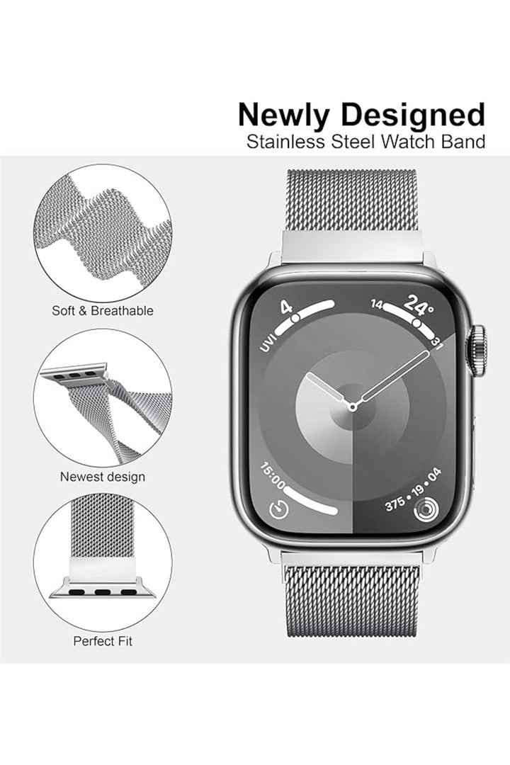 Apple Watch 9 8 7 6 5 4 3 2 1 Se 38mm/40mm/41mm Uyumlu Kordon Mıknatıslı Ayarlanabilir Metal Kordon