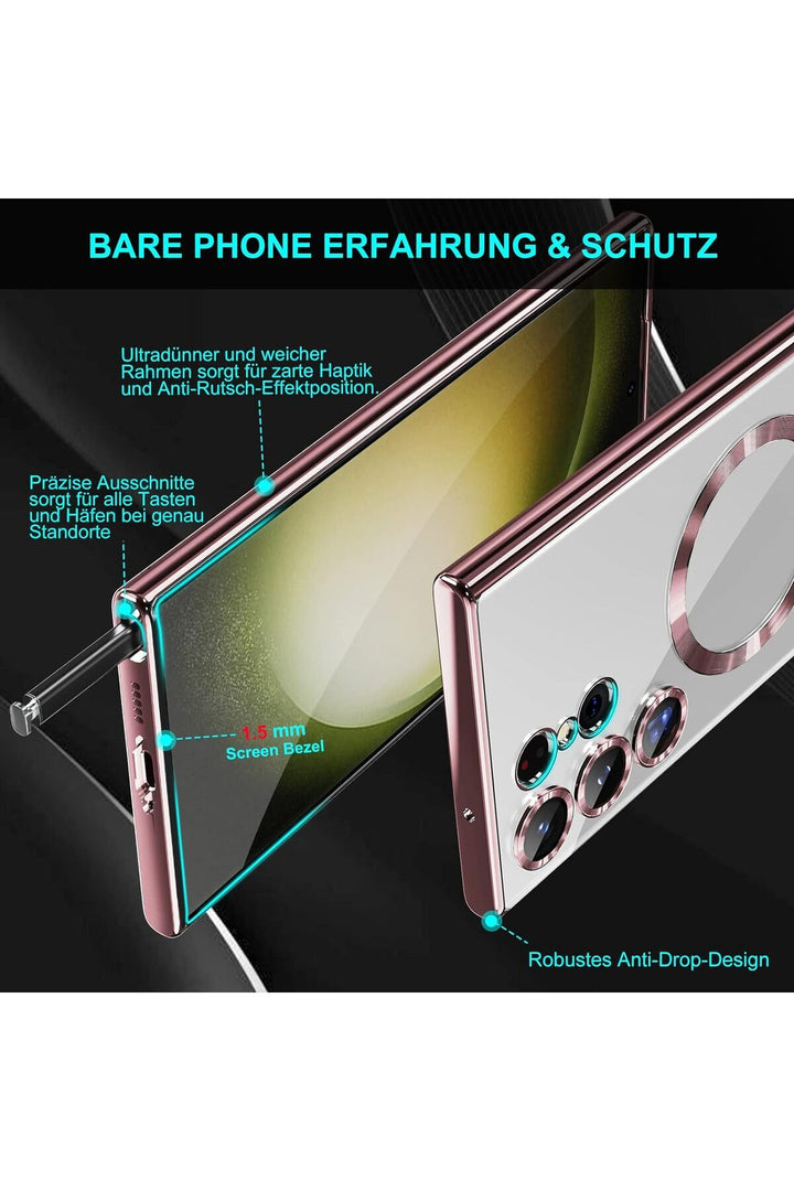 Samsung Galaxy S22 Uyumlu Kılıf 3D Kamera Lens Korumalı Magsafe Kenarı Renkli Şeffaf Kapak