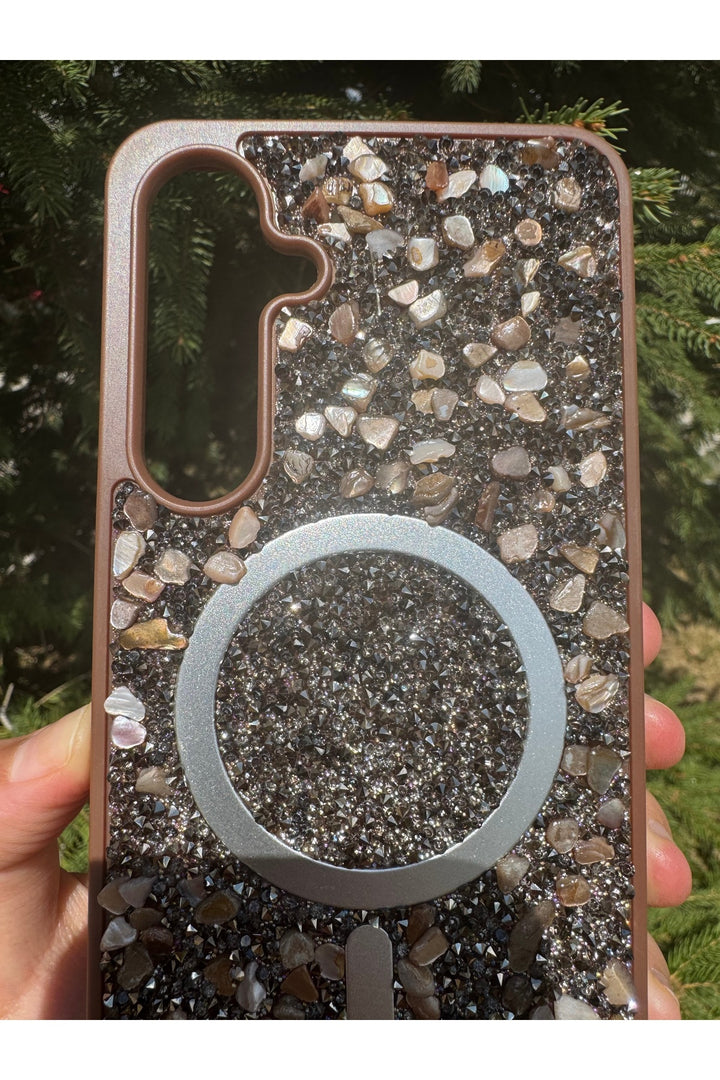 Samsung Galaxy A36 Uyumlu Taşlı Magsafe Kılıf Parlak Taşlı Simli Koruyucu Kablosuz Şarj Silikn Kapak