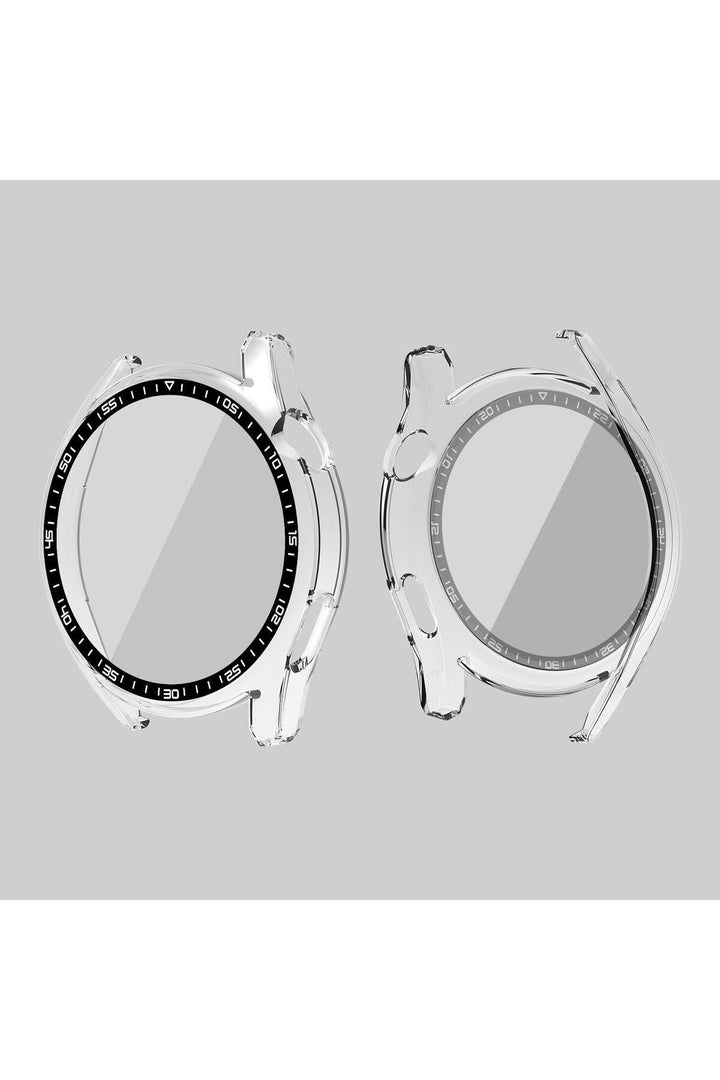 Huawei GT4 46mm Uyumlu Kılıf Şeffaf Kasa ve Ekran Koruyucu Siyah Kadranlı Ekran ve Kasa Koruma Kapak