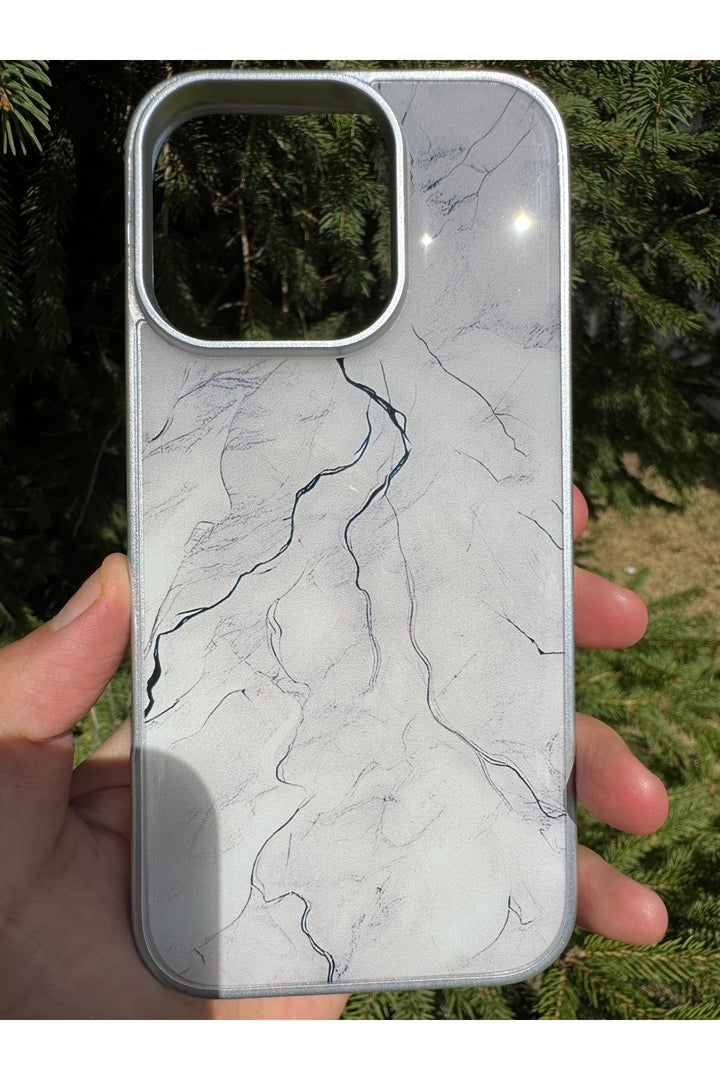 iPhone 16 Pro Uyumlu Kılıf Parlak Mermer Desenli Kamera Kenar Koruyuculu Arka Kapak