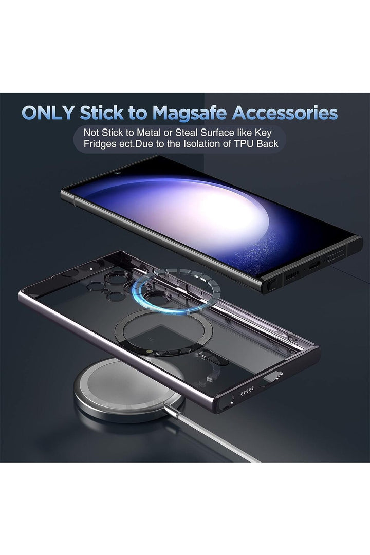 Samsung Galaxy S23 Uyumlu Kılıf 3D Kamera Lens Korumalı Magsafe Kenarı Renkli Şeffaf Kapak