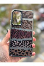Load image into Gallery viewer, Samsung Galaxy A34 Uyumlu Kılıf Leopar Desenli Kahverengi Çizgili Metalik Tuşlu Kamera Çıkıntılı
